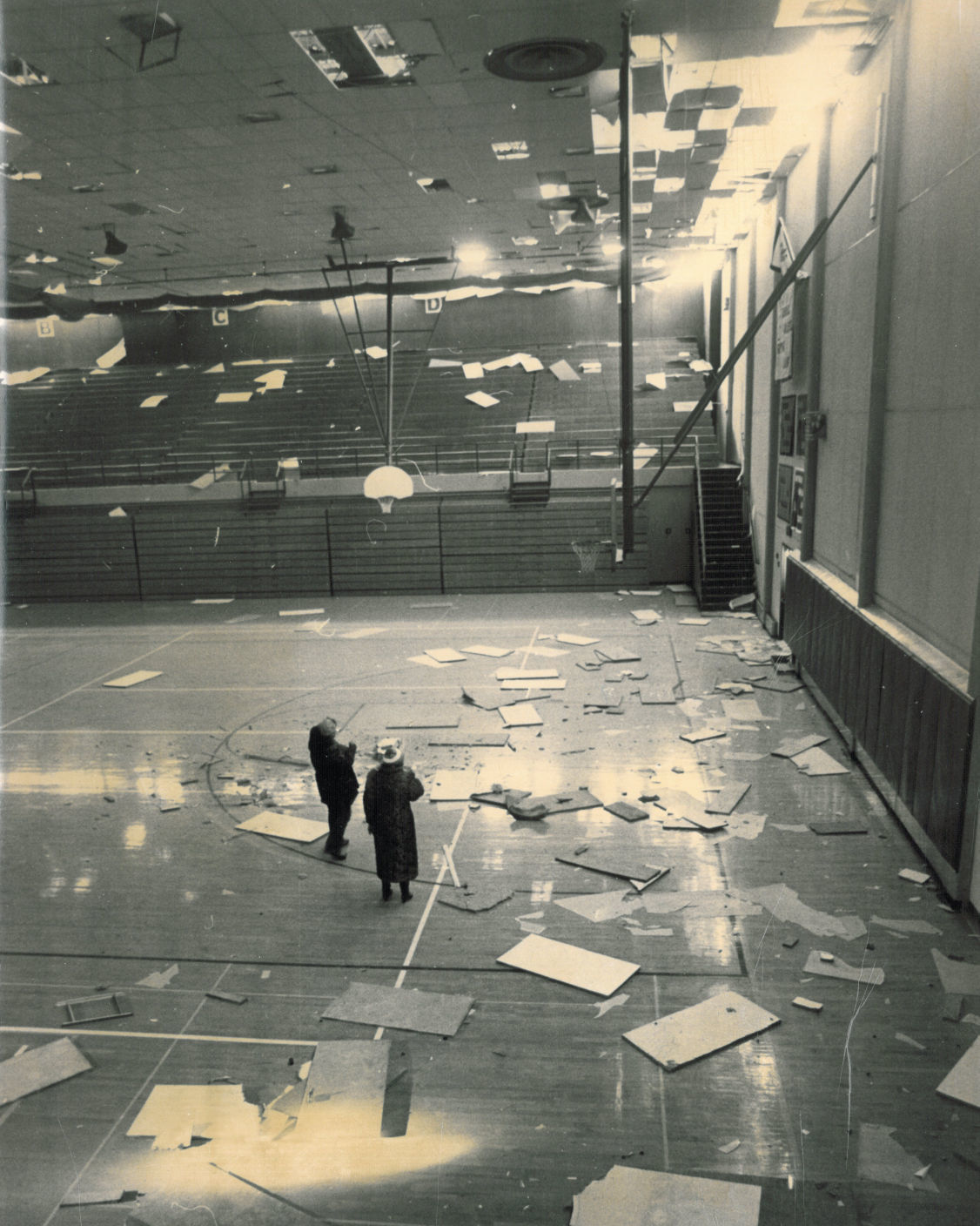 Damage inside of the Carroll College gym